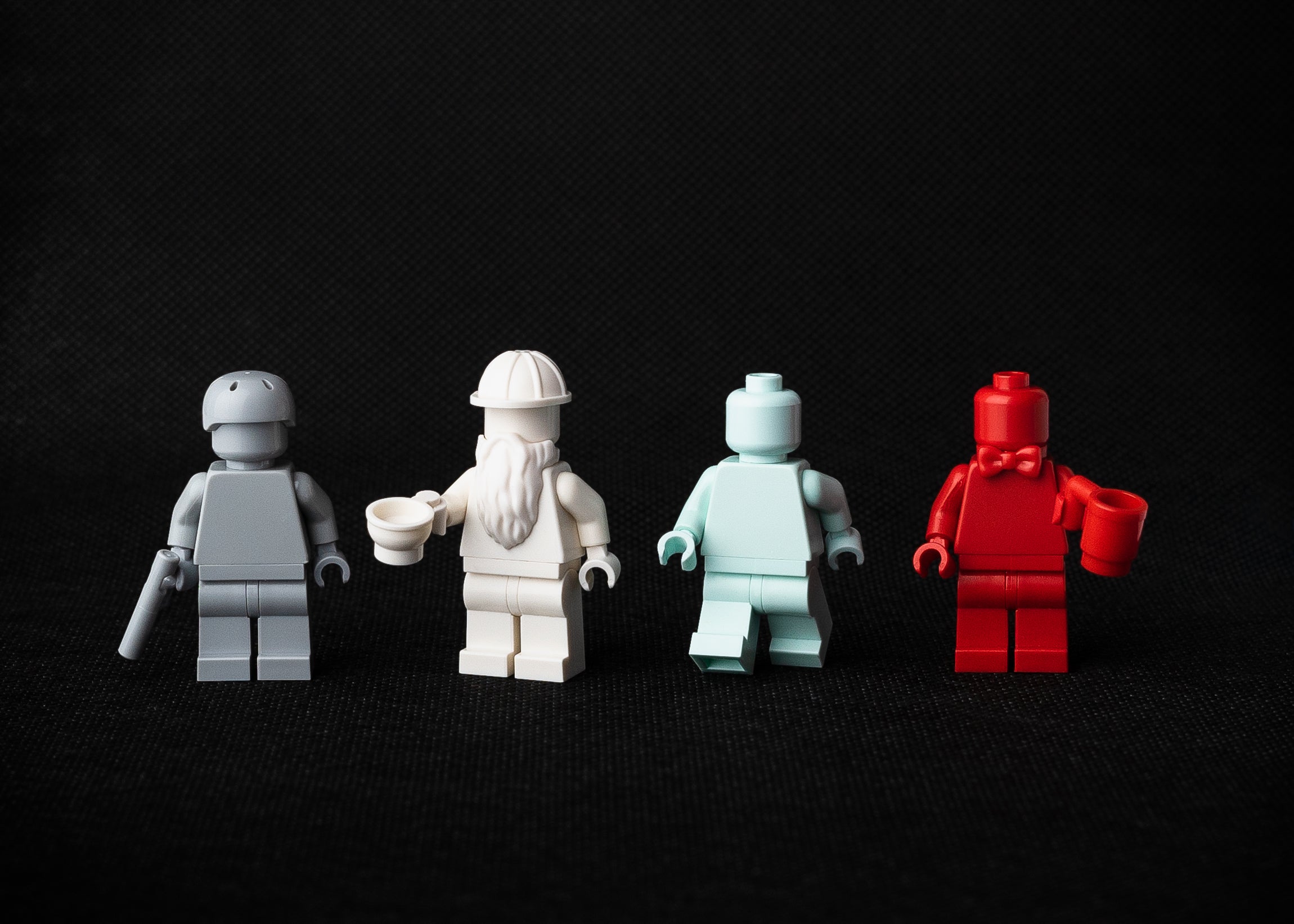 lego monofigures gray white light blue and red