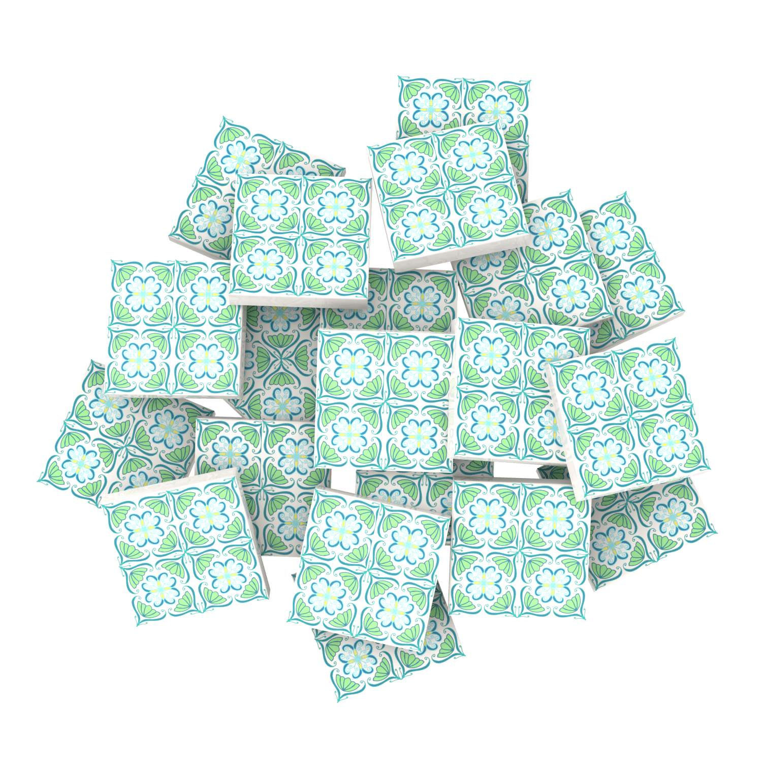 Green Floral Spanish Wall & Floor Tile - Custom Printed Lego - (20 Pack)