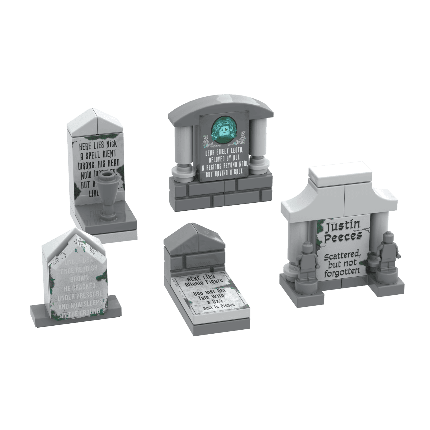 Tombstone 5-Pack - Custom Printed - Made Using LEGO® Parts