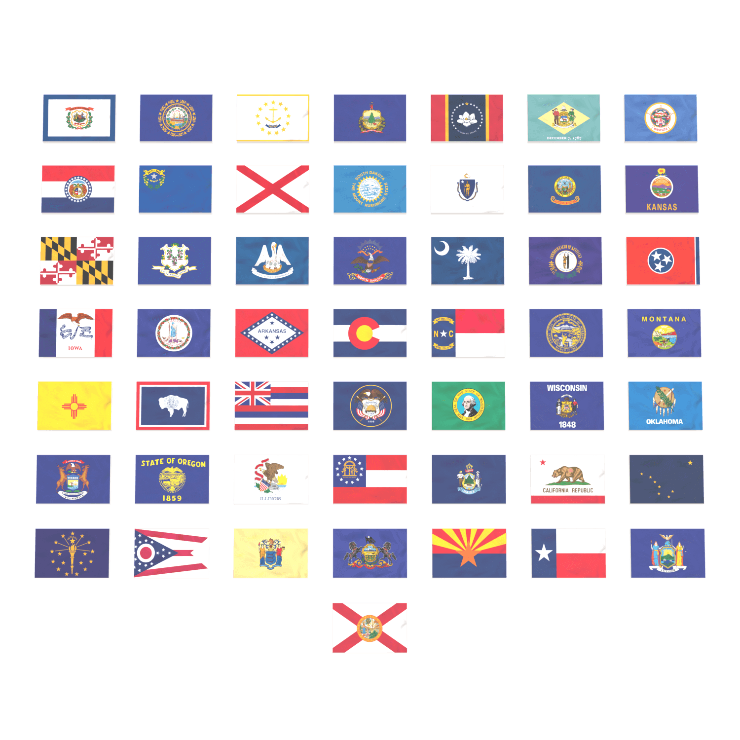 Grid of all 50 state flags on a black background
