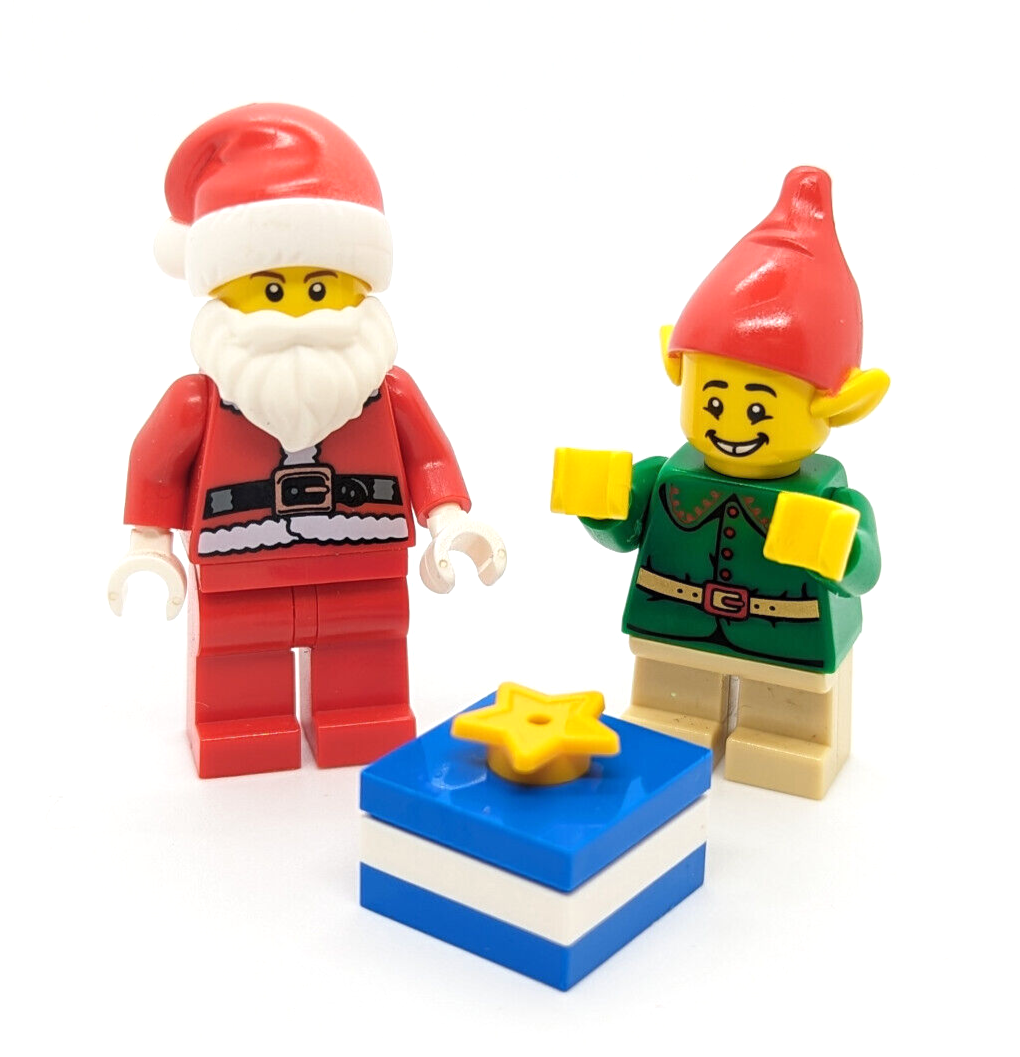 LEGO Christmas Minifigure Lot:  Santa Claus (hol036) and BAM 2008 Elf (wtr - StudBee