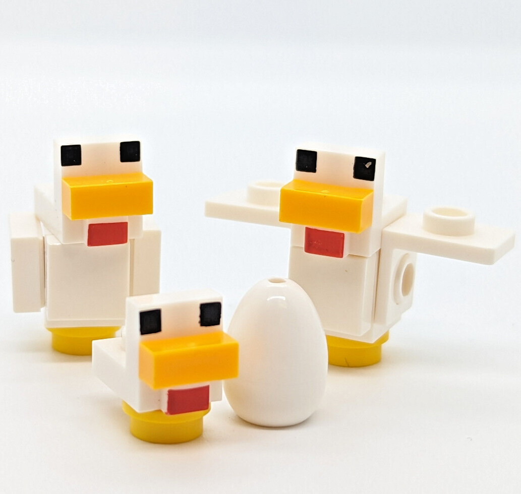 (Lot of 3) Lego Minecraft Chicken Minifigures - Brick Built, White Feathers - StudBee