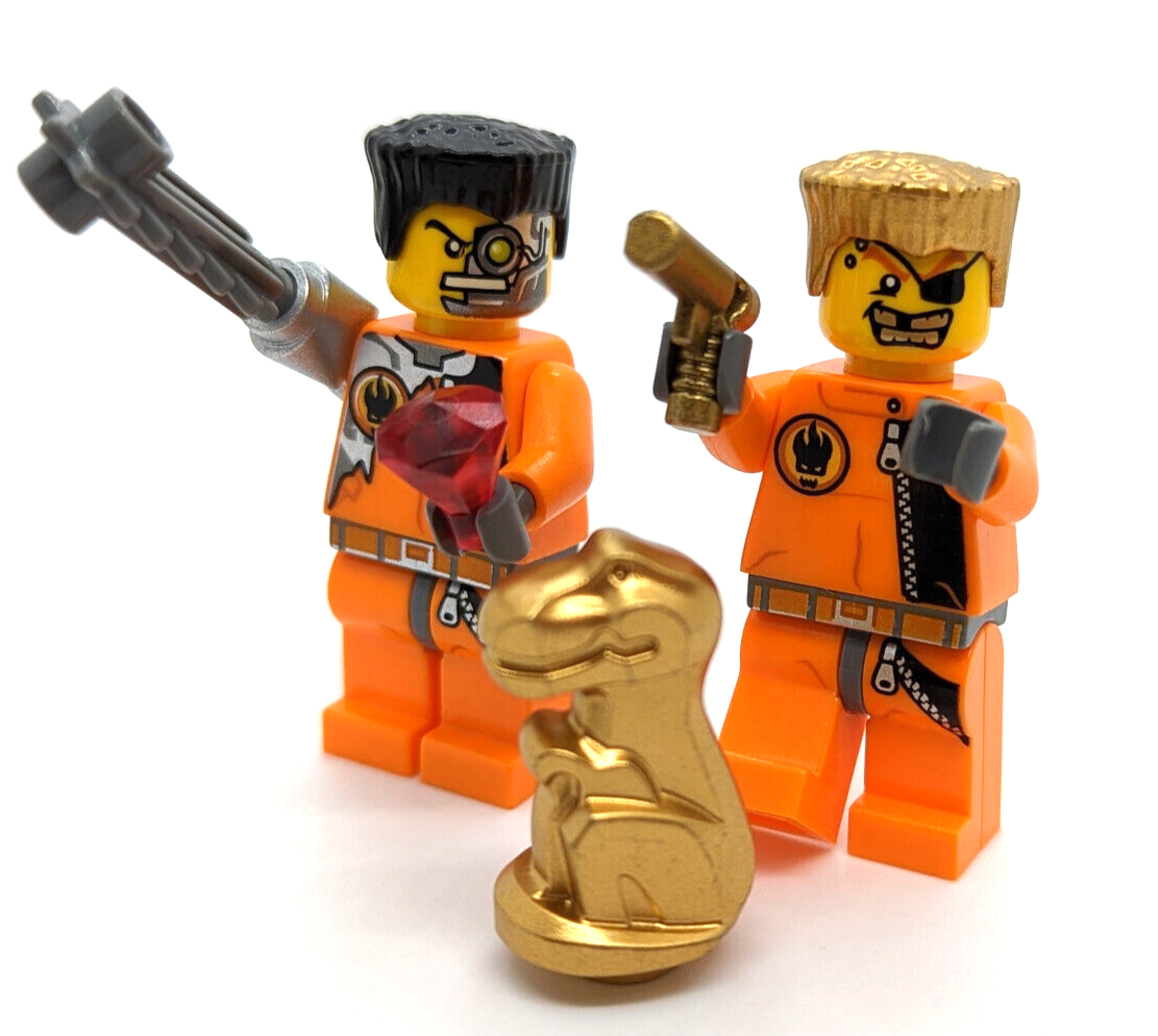 (Lot of 2) Lego Agent Minifigures Gold Tooth & Saw Fist w/ Gold Dinosaur (agt007 - StudBee