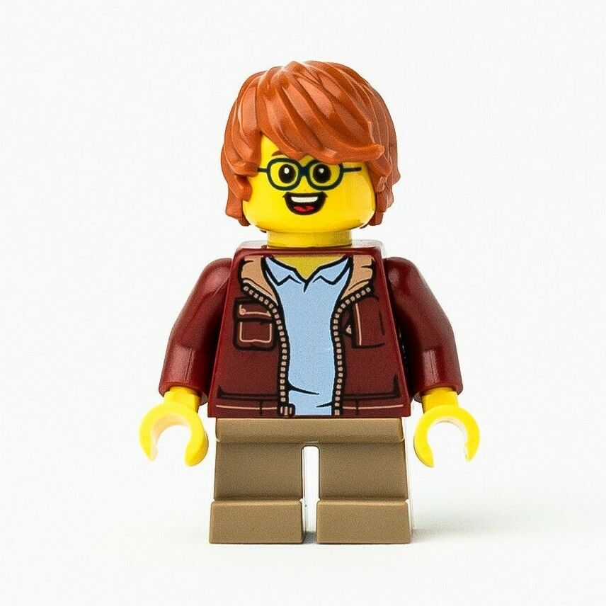 New LEGO Treehouse Boy, Dark Red Jacket, Glasses Minifigure - 21318 (idea055) - StudBee