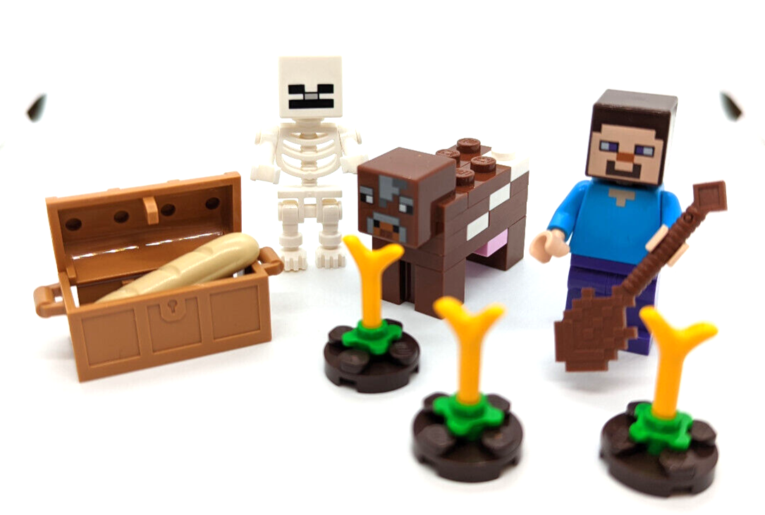 LEGO 21114 Minecraft Lot - Minifigures: Steve, Skeleton & Reddish Brown Cow (min - StudBee