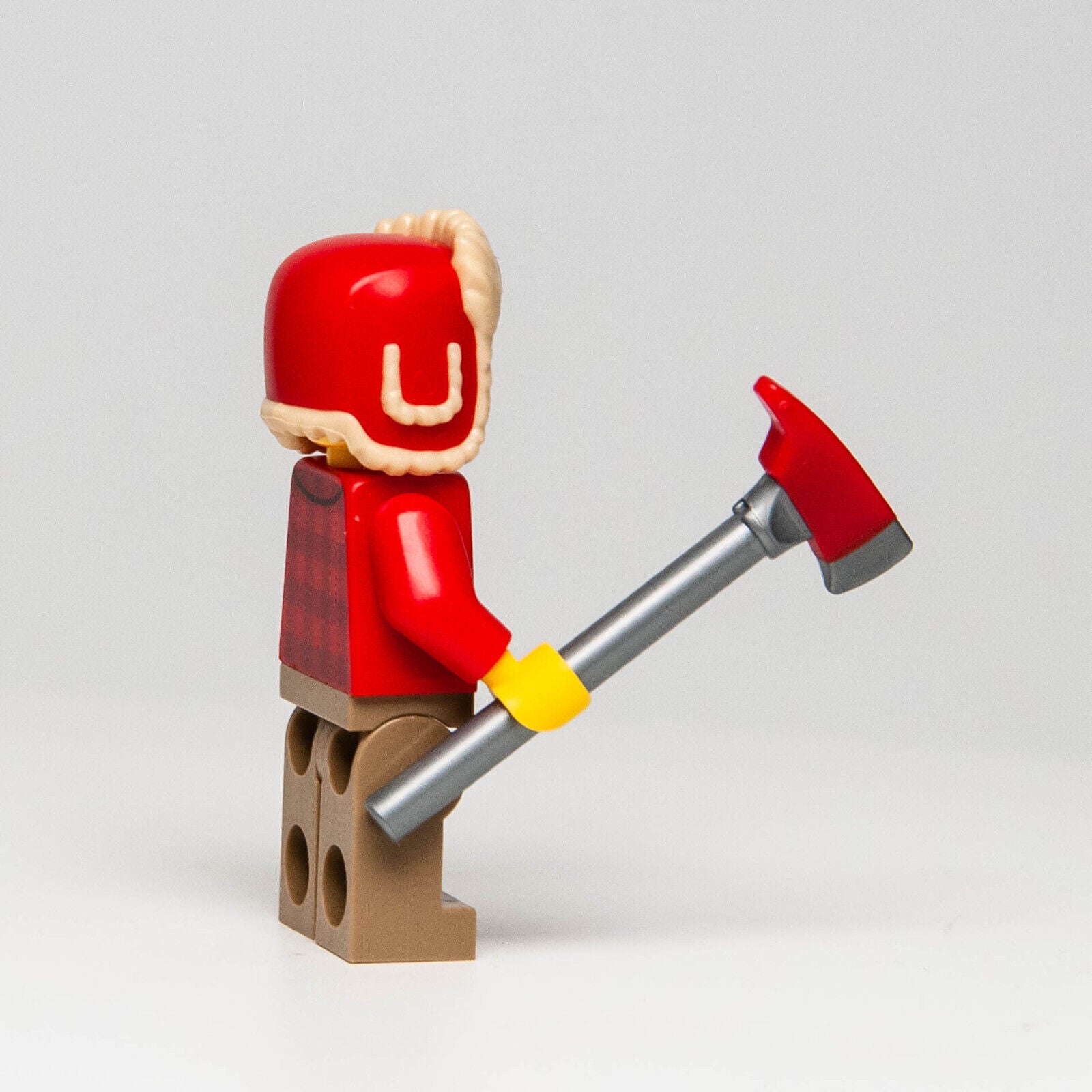 Lego LUMBERJACK Minifigure Scene - Plaid Flannel Shirt, Axe, Wood Logs, Ushanka - StudBee