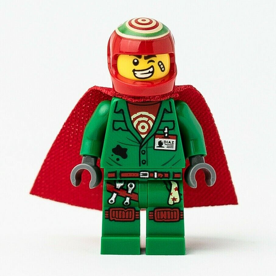 New LEGO Douglas Elton / El Fuego -  Helmet & Cape Minifigure (hs010) - StudBee