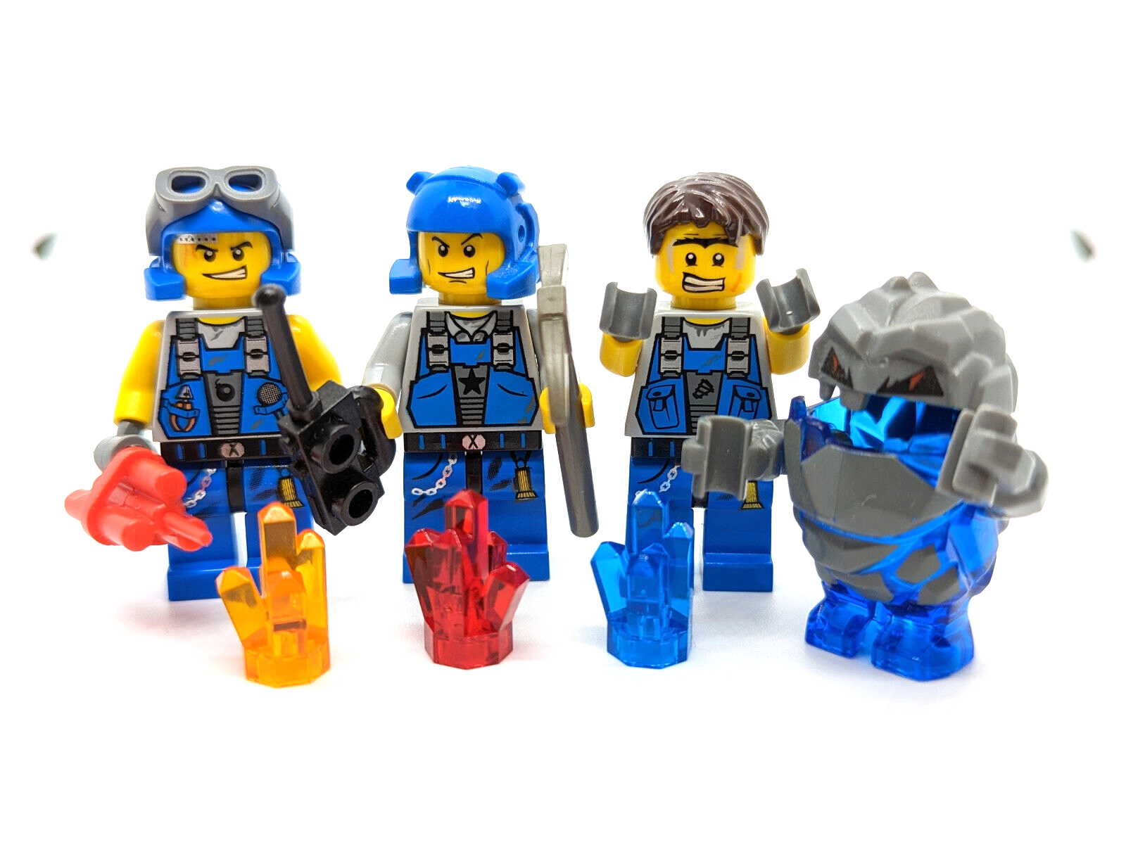 Lot of 4: Lego Power Miners Minifigures w/ Rock Monster & Crystals 8960 8188 (pm - StudBee