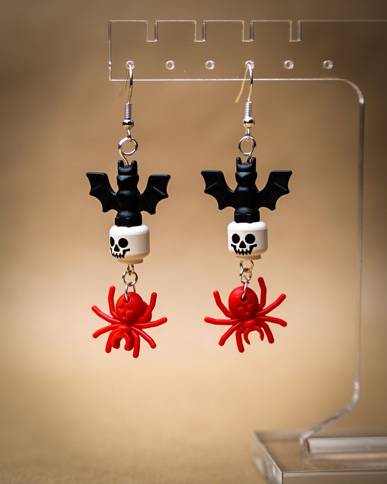 Frightful Night LEGO Halloween Earrings with Bats, Skulls & Spiders - StudBee