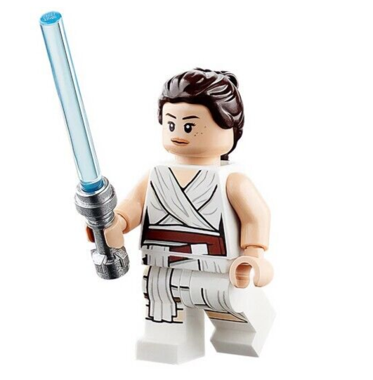 New LEGO Rey - White Tied Robe Minifigure w/ Lightsaber (sw1054) - StudBee