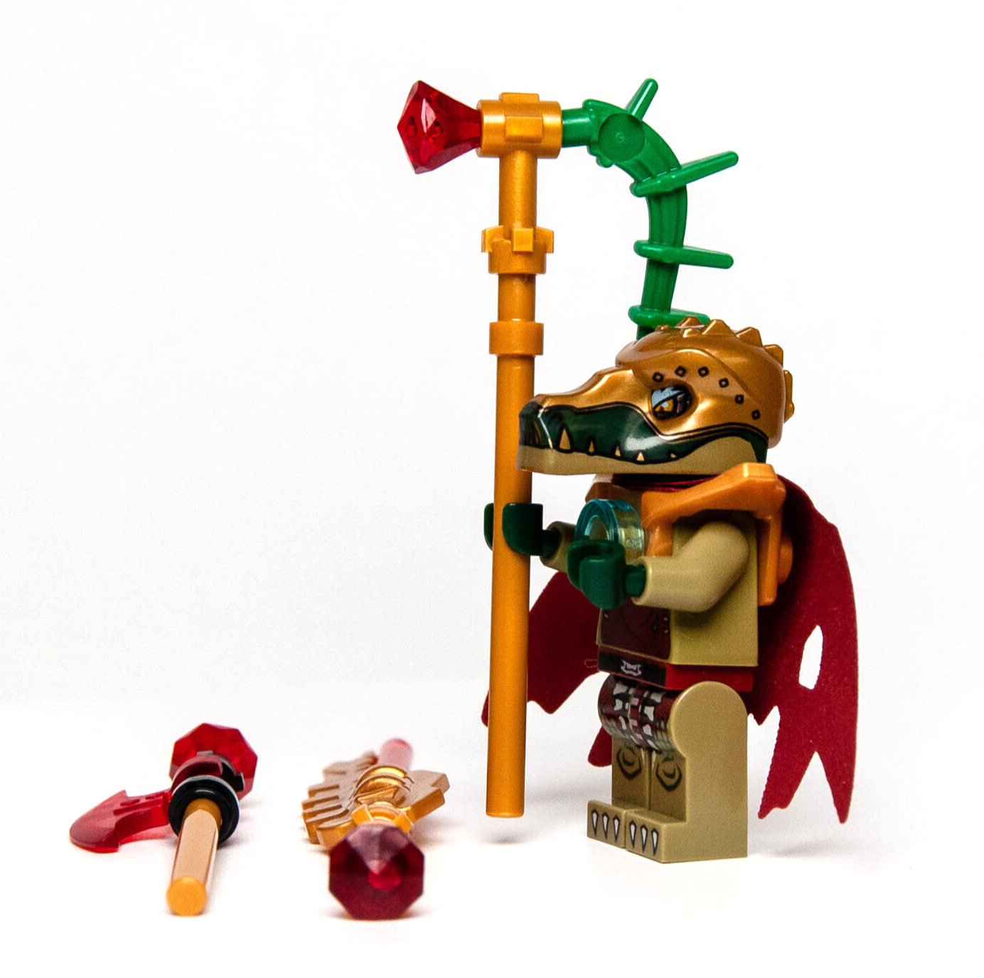 LEGO Chima Minifigure - Crominus Tattered Cape (loc023) Crocodile w/ 3 Weapons - StudBee