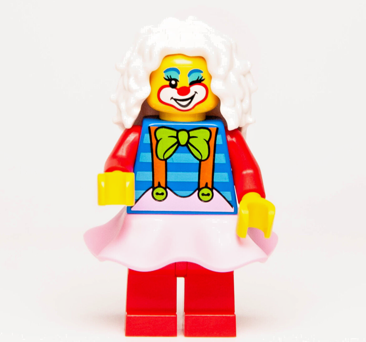New LEGO BAM 2024 Minifigure - Female Clown, White Hair Pink Skirt - Birthday( - StudBee