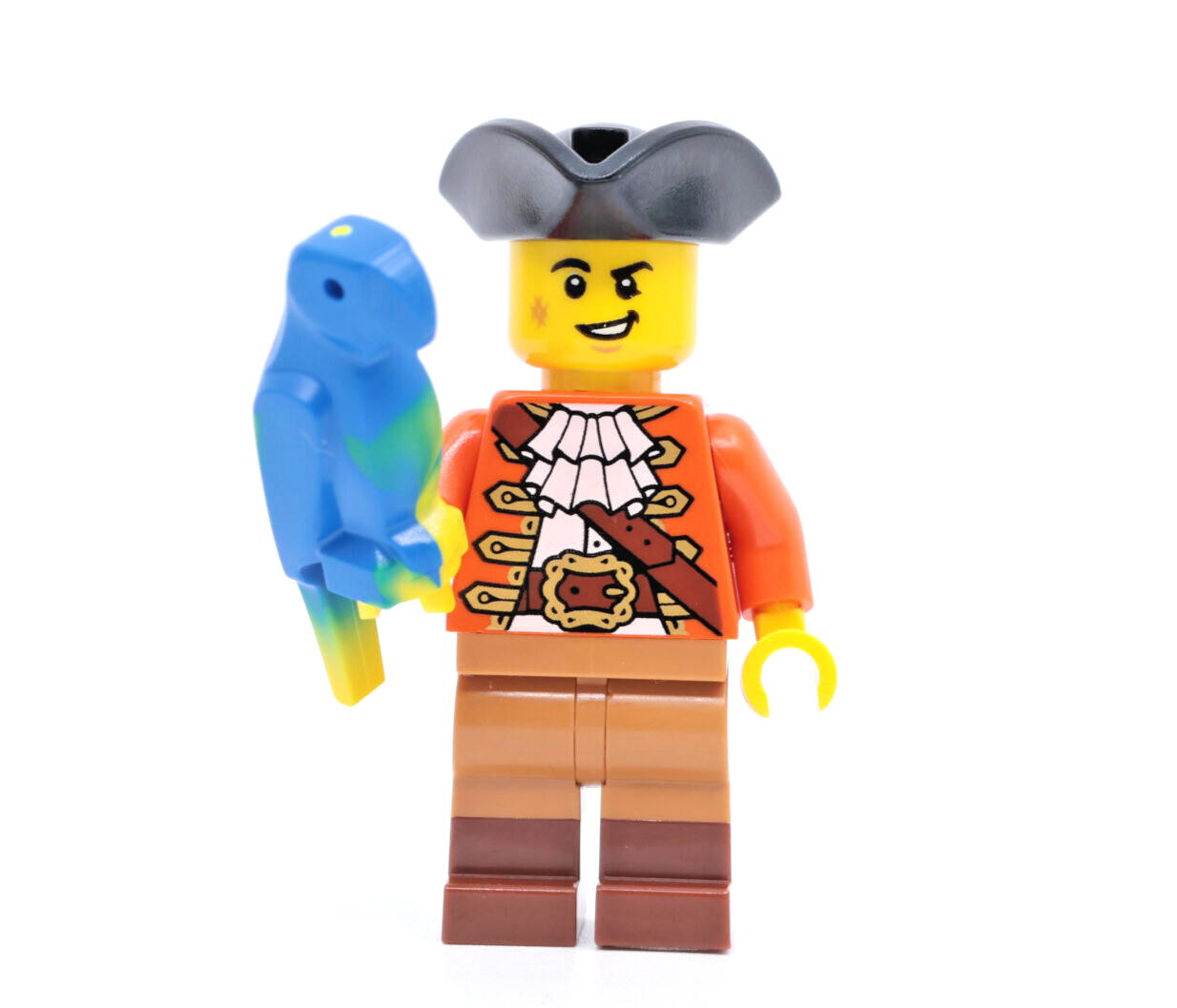 New LEGO 2025 BAM Minifigure Reddish Orange Pirate with Blue Parrot