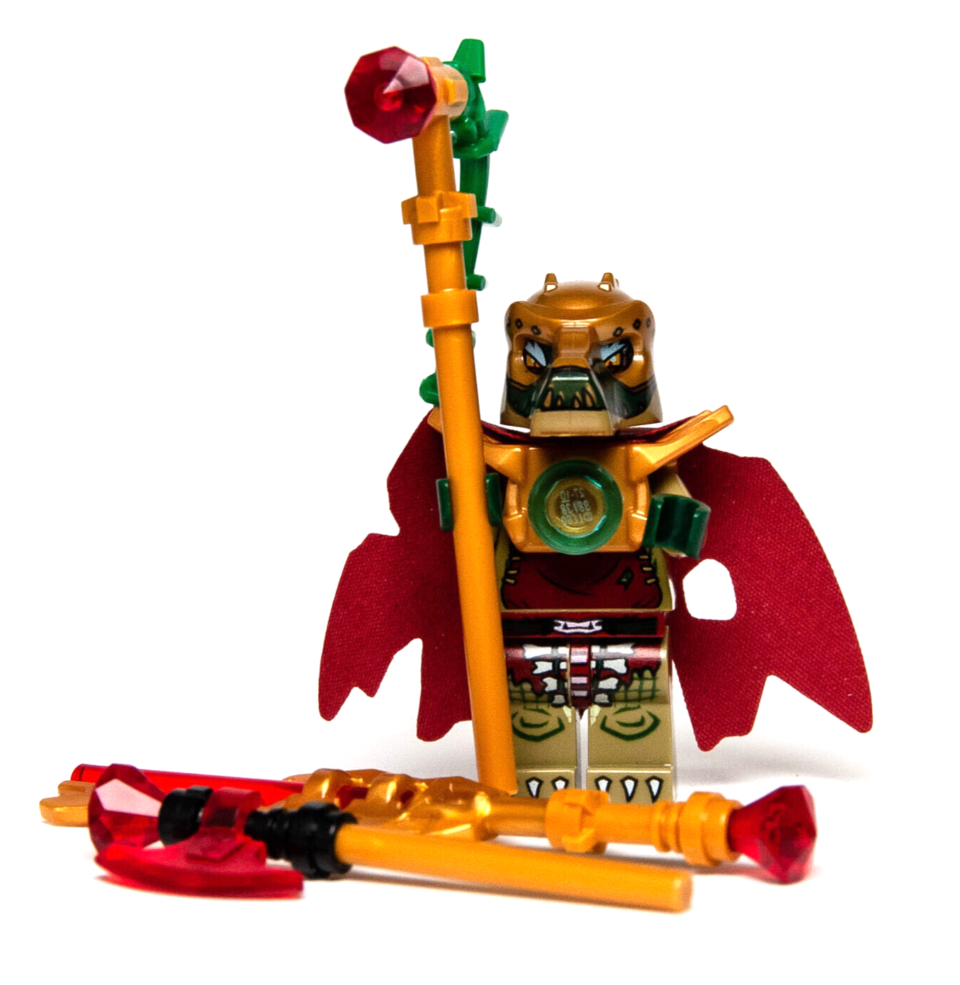 LEGO Chima Minifigure - Crominus Tattered Cape (loc023) Crocodile w/ 3 Weapons - StudBee