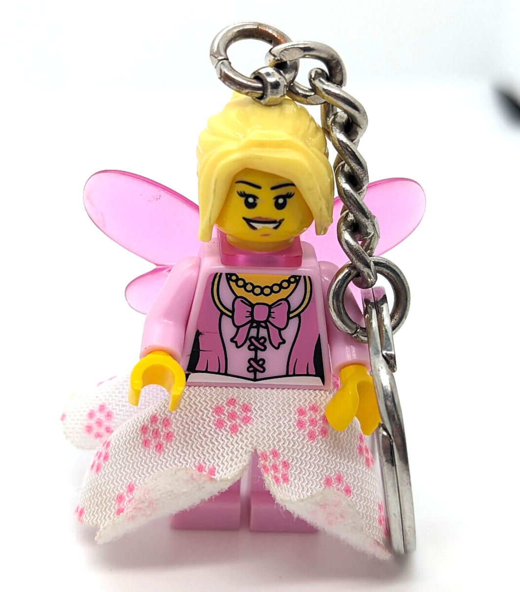 LEGO Fairy Girl with Cloth Skirt, Pink Wings Minifigure Keychain (850951) - StudBee