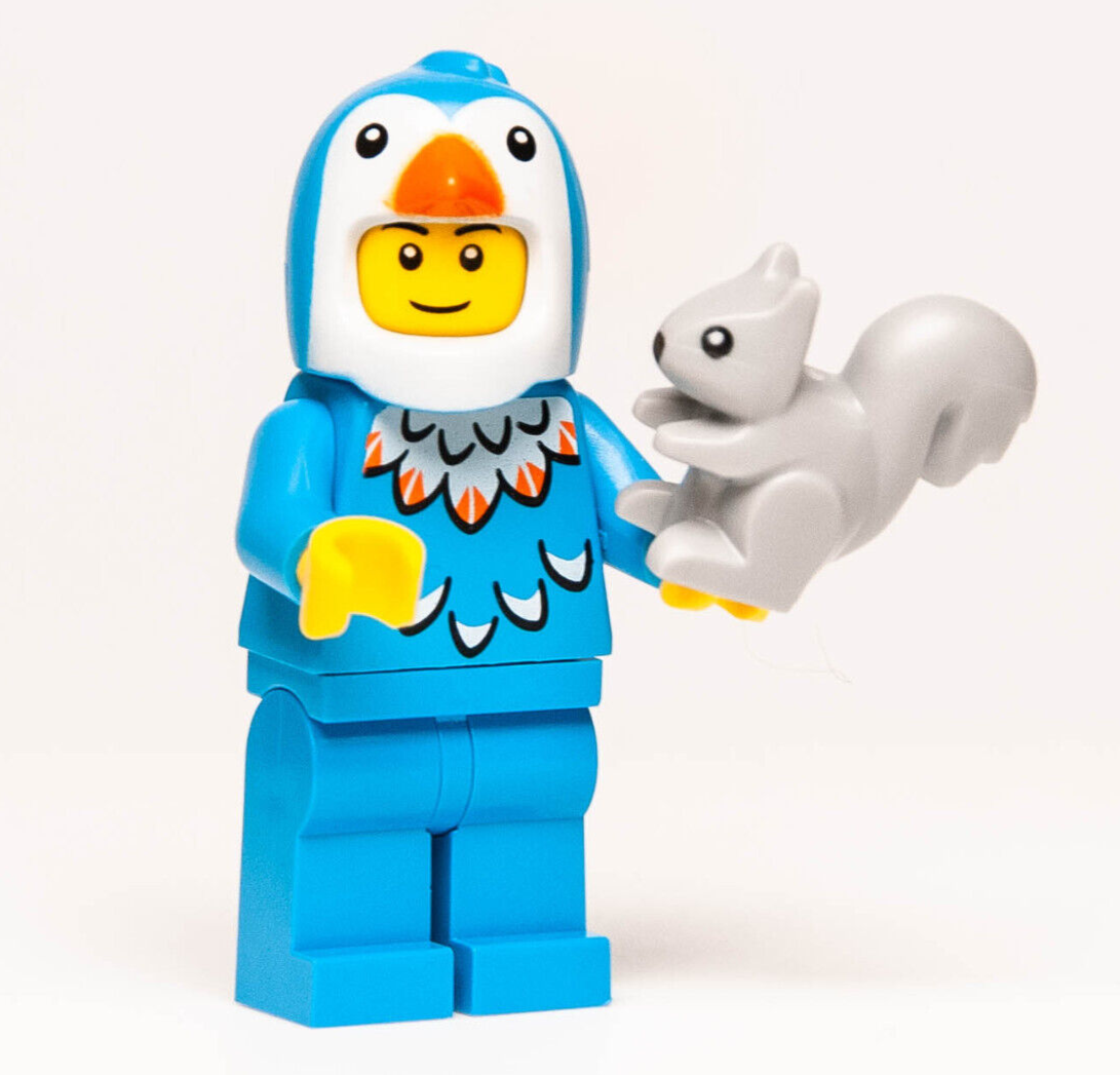 New LEGO BAM 2024 Minifigure - Azure Penguin Costume Guy with Gray Squirrel - StudBee