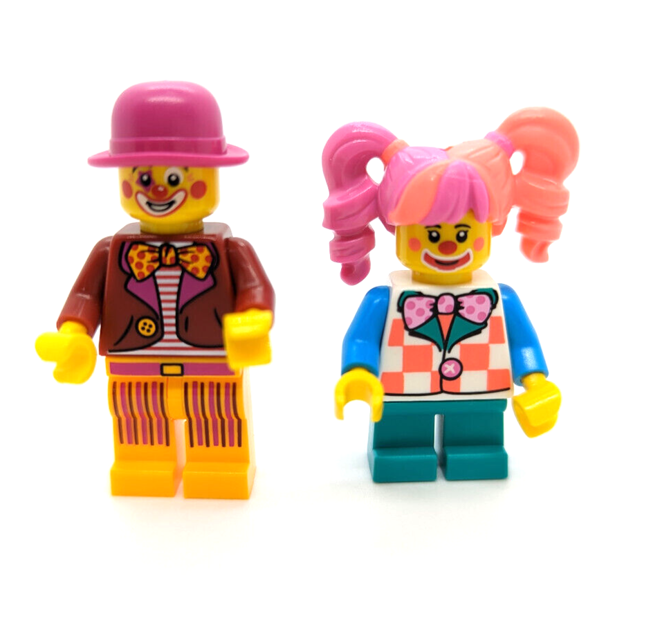 New Lego BAM Minifiguress - (hol297)Birthday Clown w/ Balloon Dog & Girl Clown - StudBee