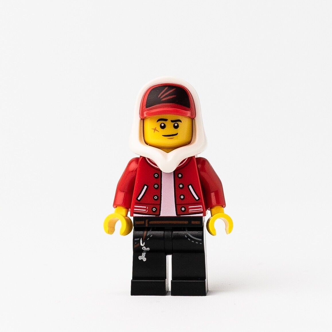 New LEGO Jack Davids - Red Jacket Cap Lopsided Smile / Scared Face (hs018)