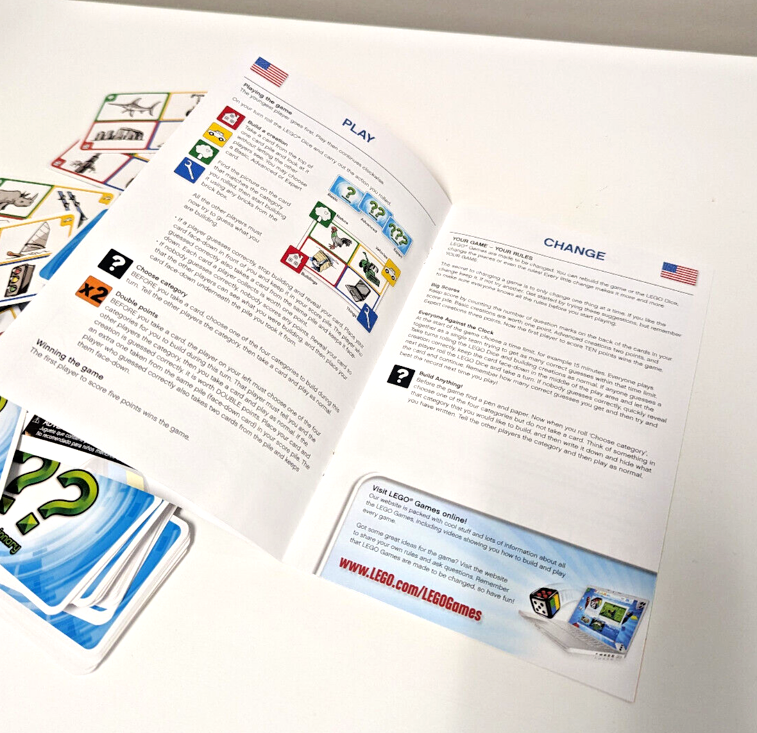 Lego Creationary 3844 Dice, Instructions & Game Cards (Full Deck of 96 Cards) - StudBee