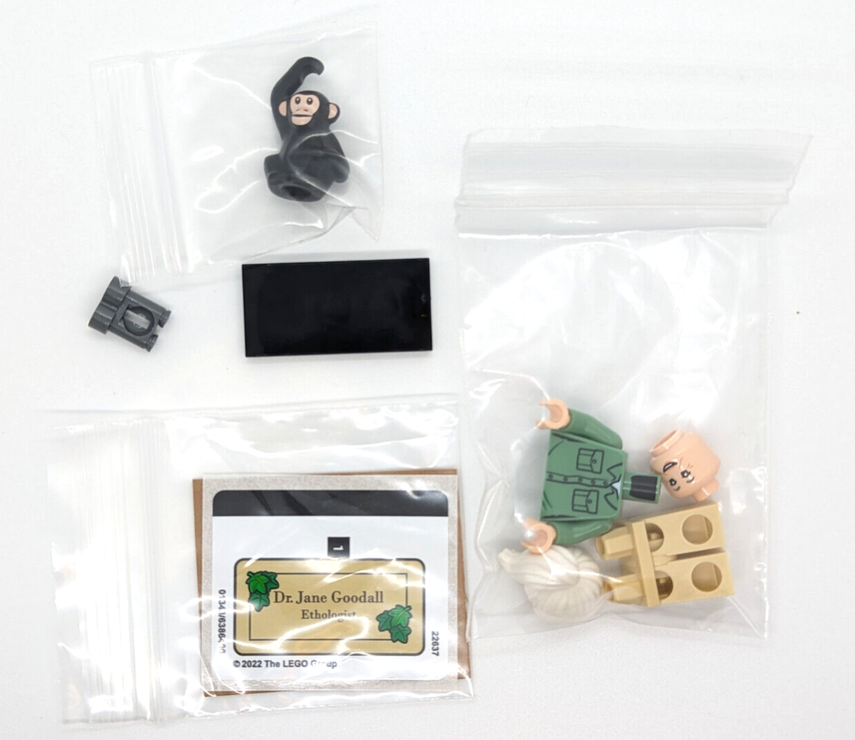 NEW LEGO Jane Goodall Minifigure w/ Chimpanzee & Name Sticker (gen161) 40530 - StudBee