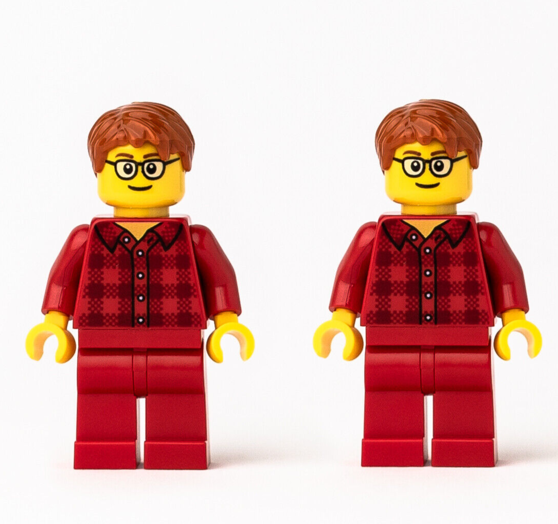 NEW (Lot of 2) Minifigures: Red Plaid Male 40198 (twn355) City Town Ludo - StudBee