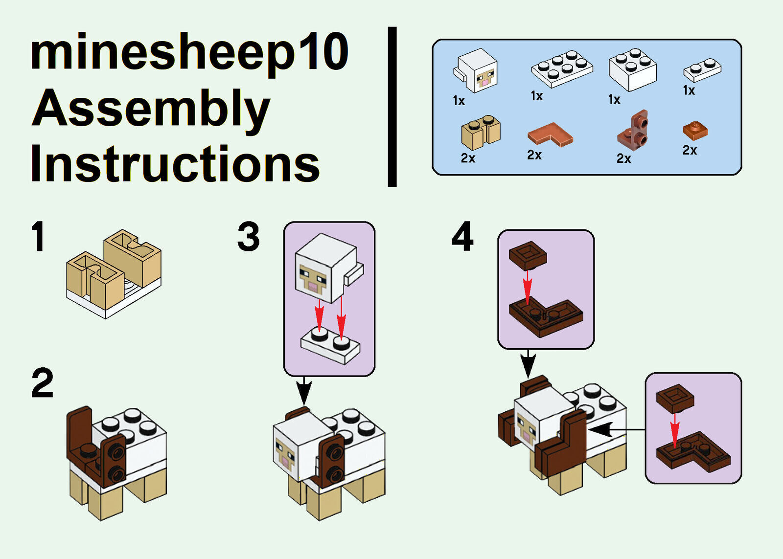 NEW LEGO Minecraft Minifigure - White Sheep w/ Horns (minesheep10) Brick Built - StudBee
