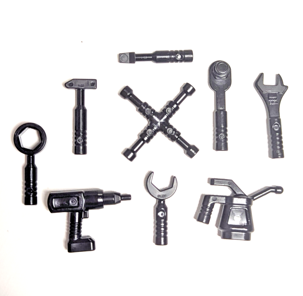 Lego Minifigure Black Mechanic Tools Set 11402: Wrench Drill Screwdriv
