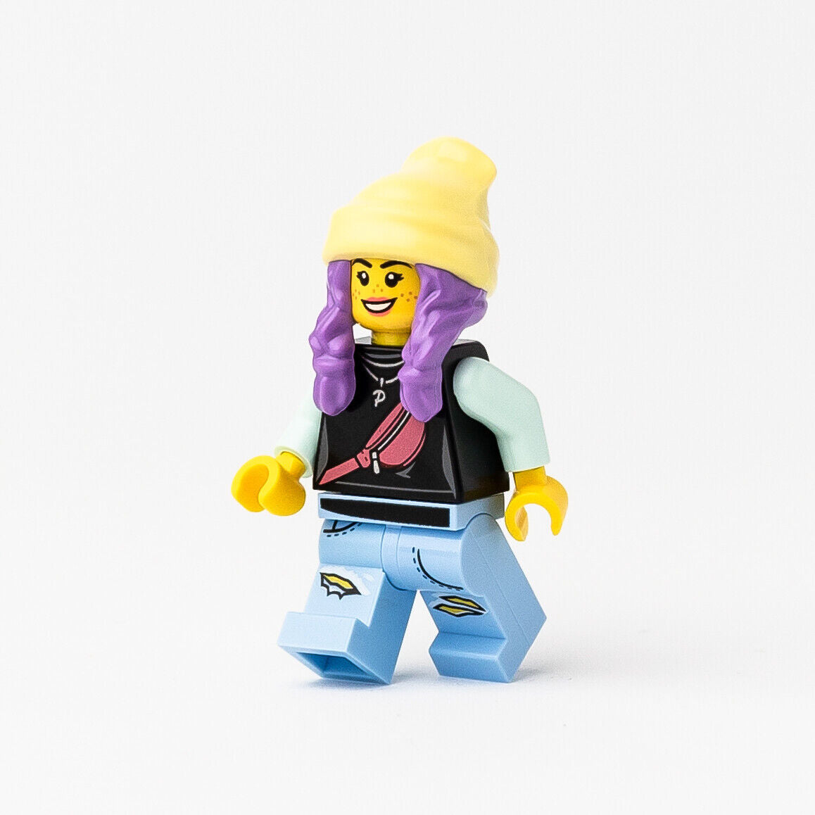 New LEGO Parker L. Jackson - Black Top Beanie Smile / Grumpy Minifigure (hs019) - StudBee