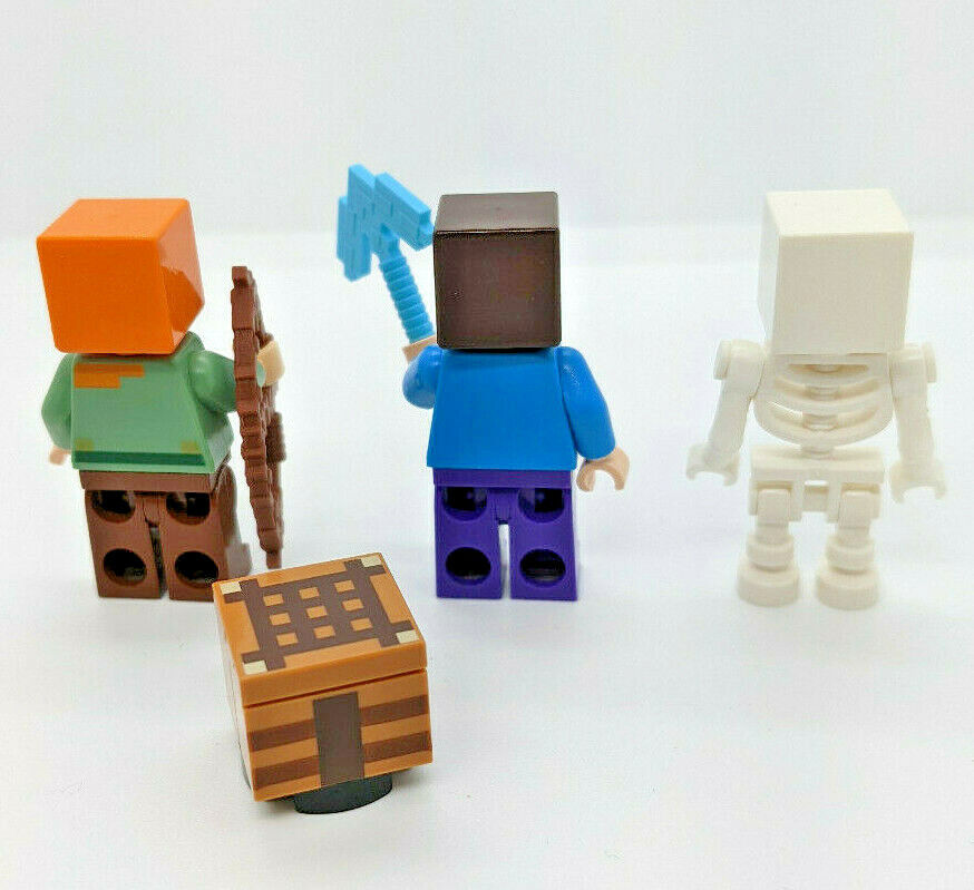 LEGO Minifigure Minecraft Lot of 3 Steve Alex Skeleton plus Crafting Table (min - StudBee