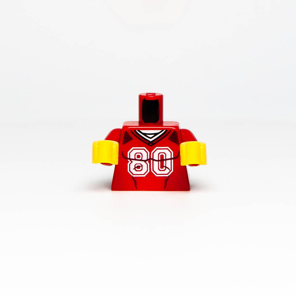New Lego BAM Torso Sports Shirt (RED) w/ White Number 80 Pattern (973pb4621c01