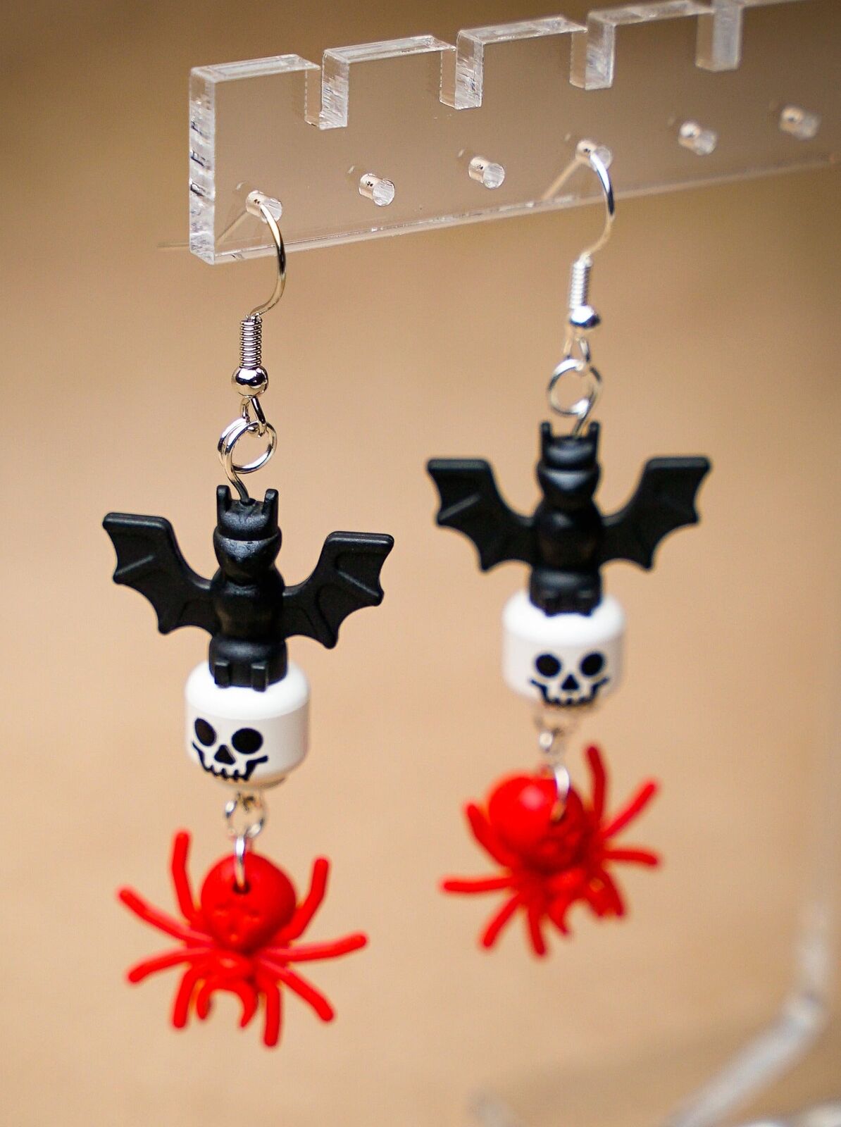 Frightful Night LEGO Halloween Earrings with Bats, Skulls & Spiders - StudBee