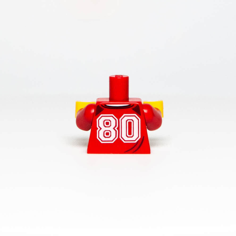 New Lego BAM Torso Sports Shirt (RED) w/ White Number 80 Pattern (973pb4621c01