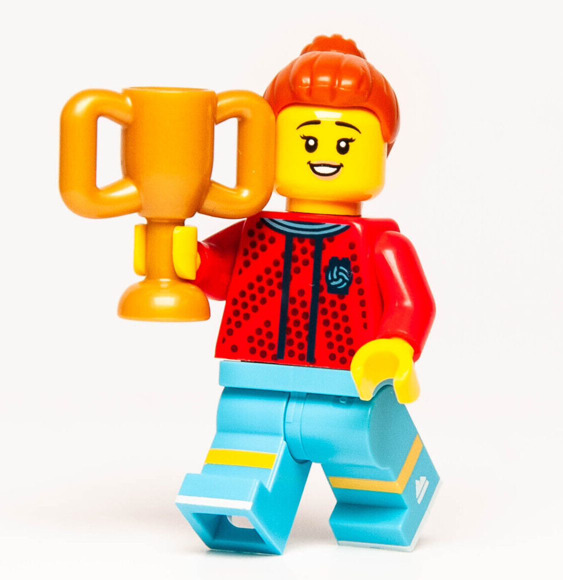 New Lego BAM 2023 Q3 Minifigure - Female Football Soccer Champion Player, Trophy - StudBee