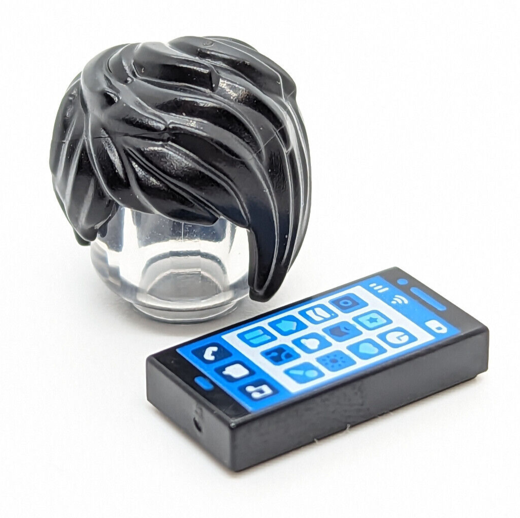 LEGO Female Minifigure Lot - Short "Karen" Hair Style in Black & Cell Phone (cty - StudBee