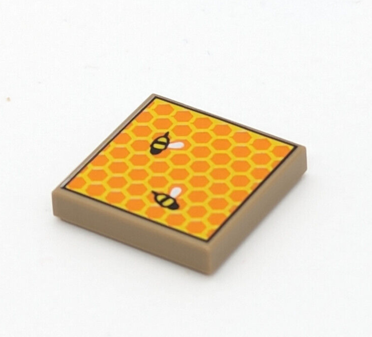 LEGO 2x2 Dark Tan Tile: Printed Beehive Frame Honeycomb 71029 CMF Beekeeper (acc - StudBee