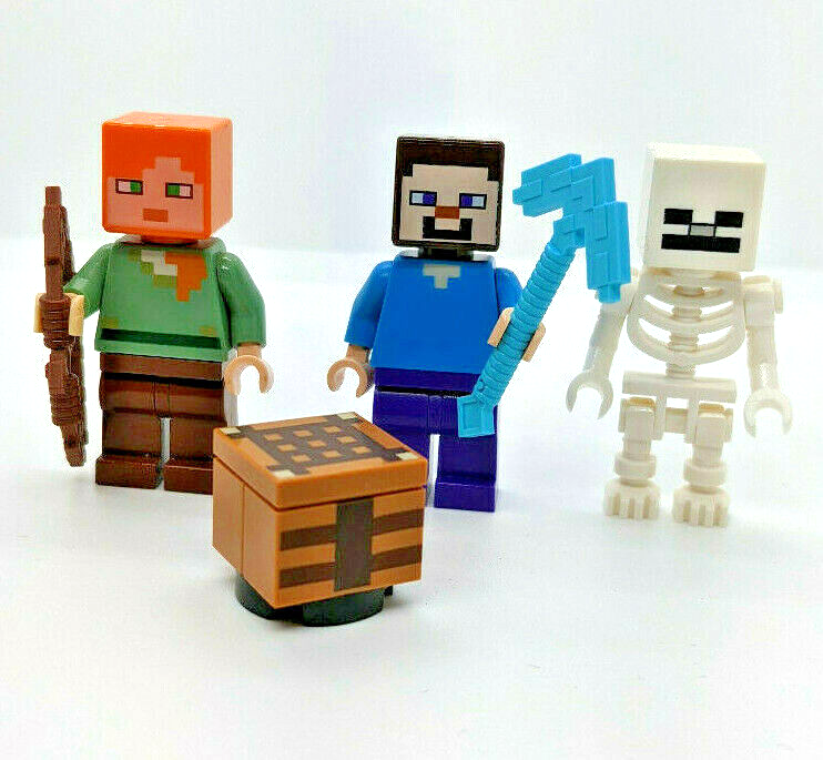 LEGO Minifigure Minecraft Lot of 3 Steve Alex Skeleton plus Crafting Table (min - StudBee