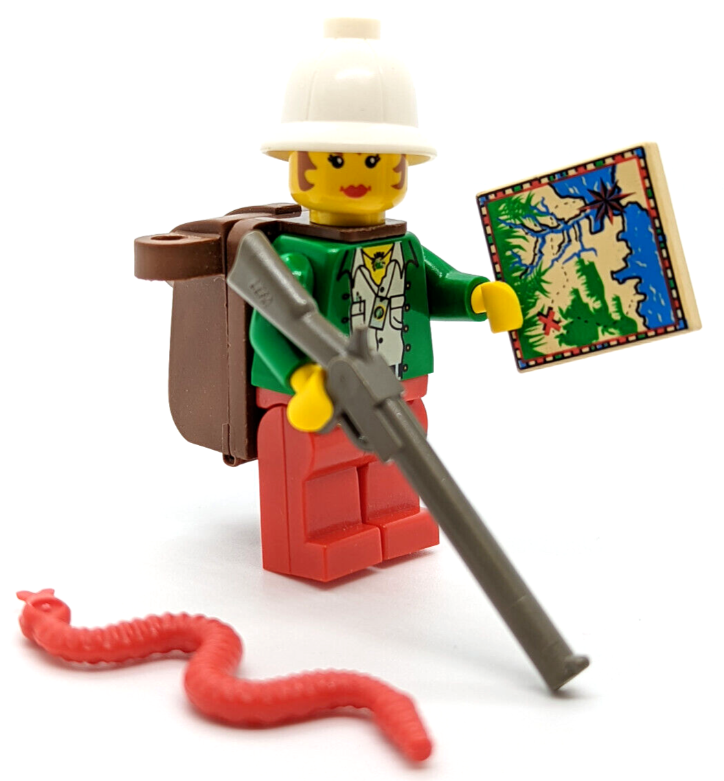 Lego Adventurers Jungle Gail Storm / Pippin Ree Minifigure (adv044) Backpack Map - StudBee