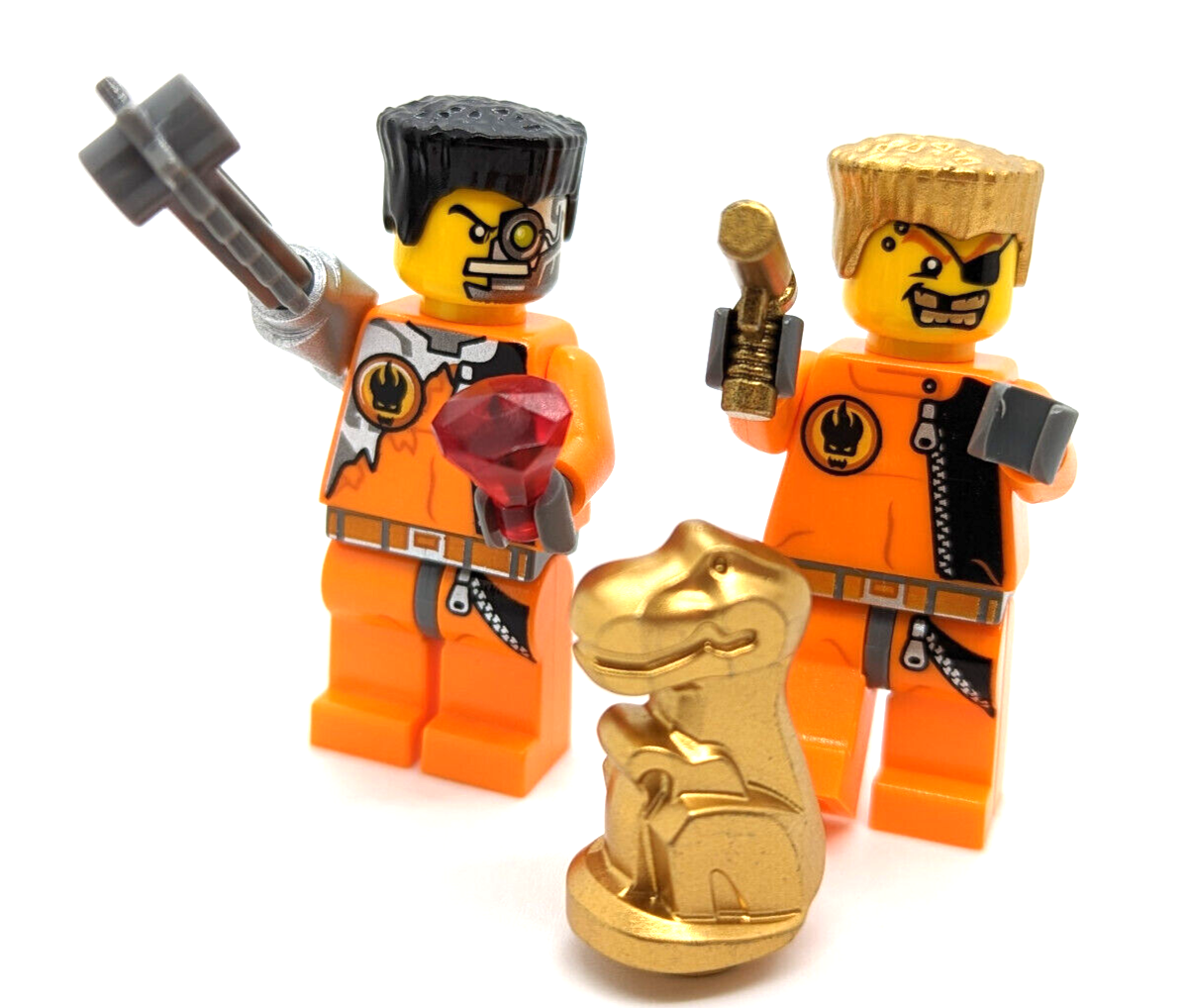 (Lot of 2) Lego Agent Minifigures Gold Tooth & Saw Fist w/ Gold Dinosaur (agt007 - StudBee