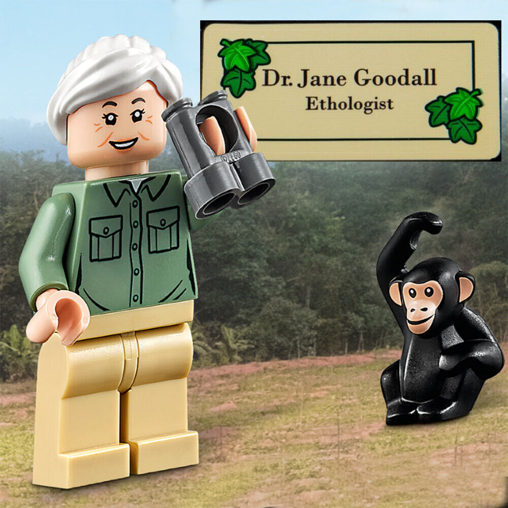 NEW LEGO Jane Goodall Minifigure w/ Chimpanzee & Name Sticker (gen161) 40530 - StudBee