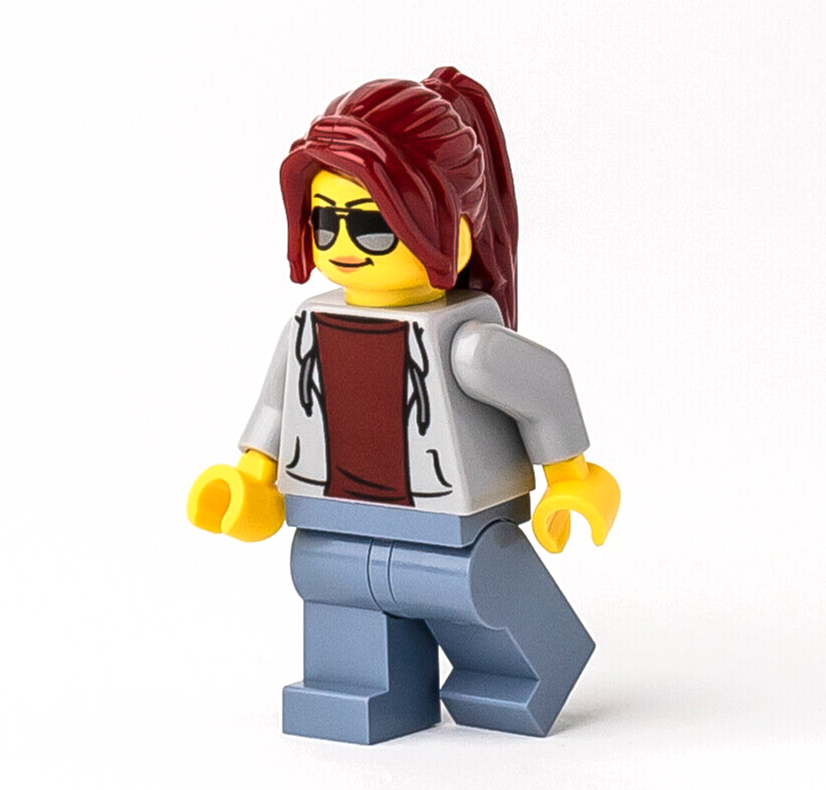 LEGO Track Official - Female Minifigure - 75893 (sc075) Long Ponytail, Sunglasse - StudBee