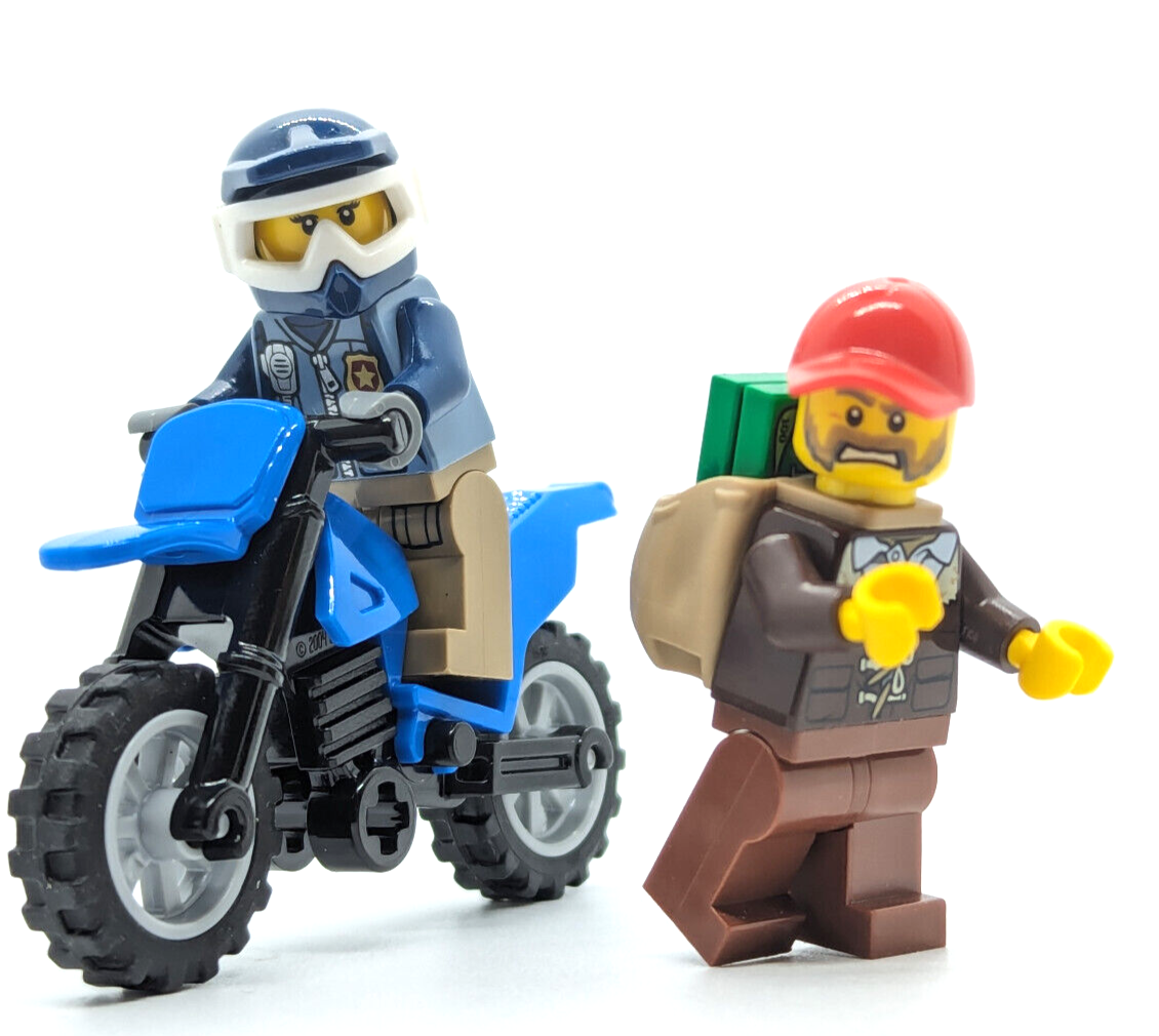 LEGO Mountain Police City Minifig Lot: Dirt Road Pursuit 60172 Motor Bike (cty - StudBee