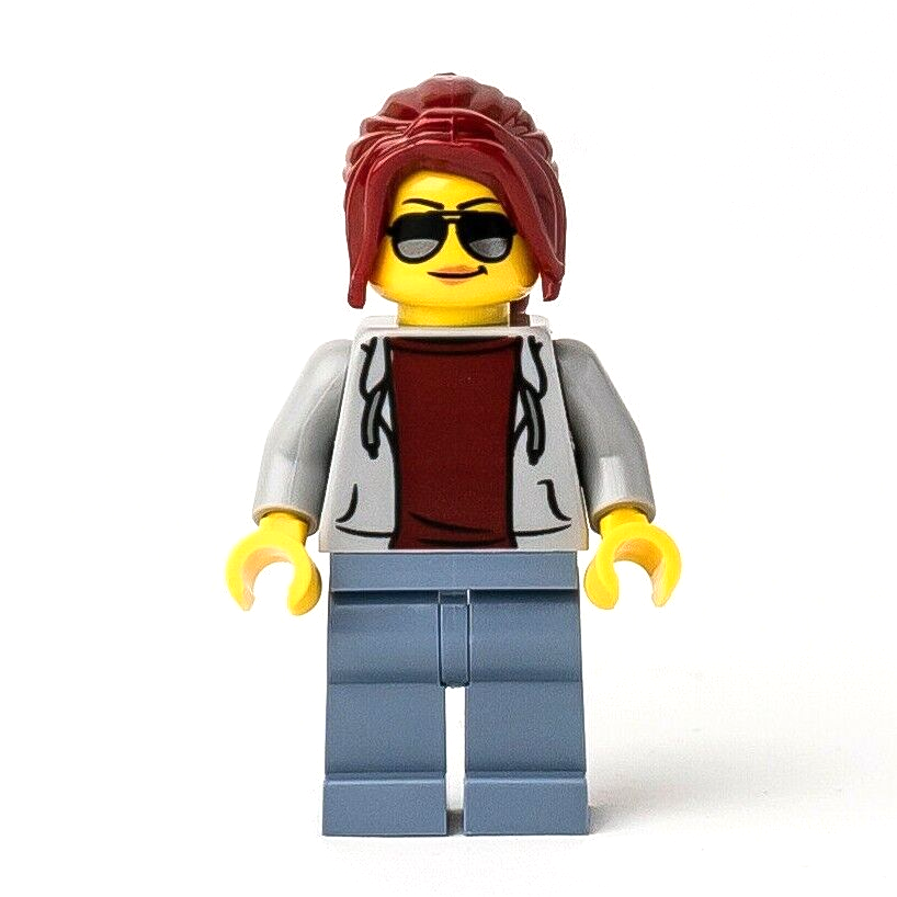 LEGO Track Official - Female Minifigure - 75893 (sc075) Long Ponytail, Sunglasse - StudBee