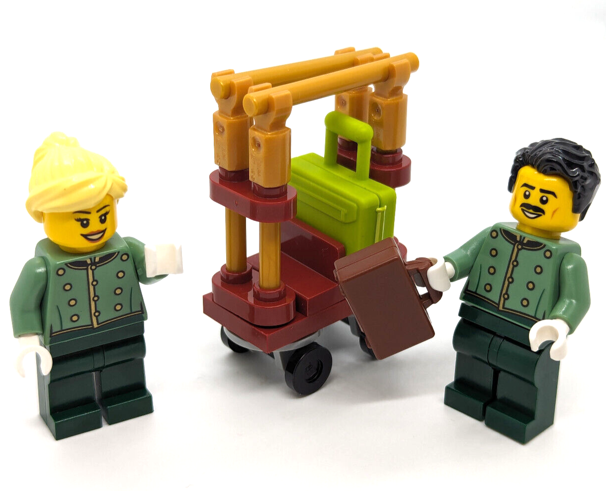 Lego Boutique Hotel Minifigures: Bellhop & Receptionist w/ Luggage Cart 10297 - StudBee