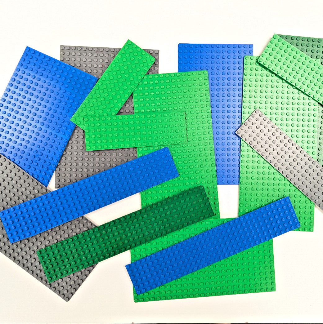 Lot of Cut / Damaged Lego Baseplates - Blue Green Gray