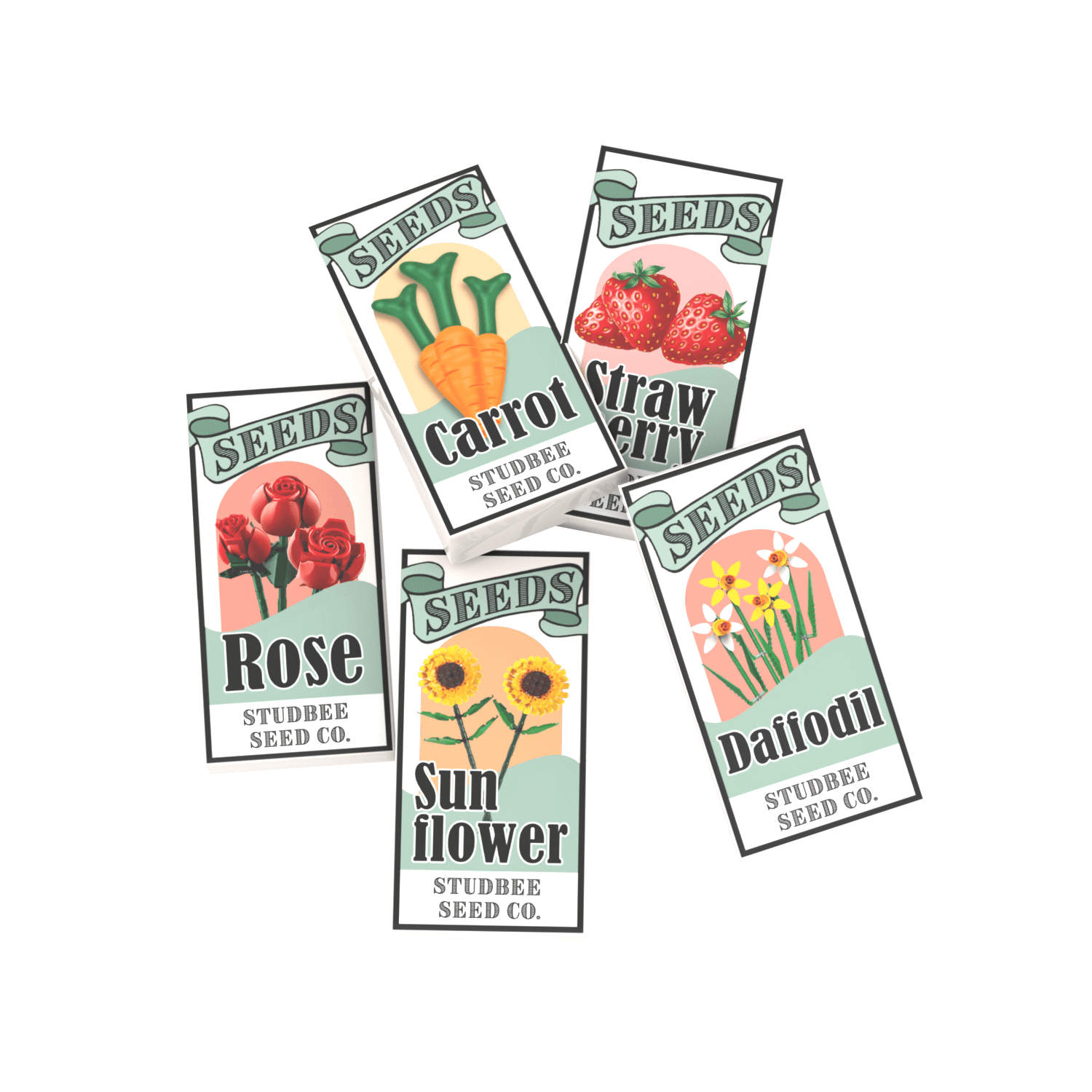 Seed Bundle - Minifig Scale - Custom Printed 1x2 Tiles (5) - Made Using LEGO® Parts