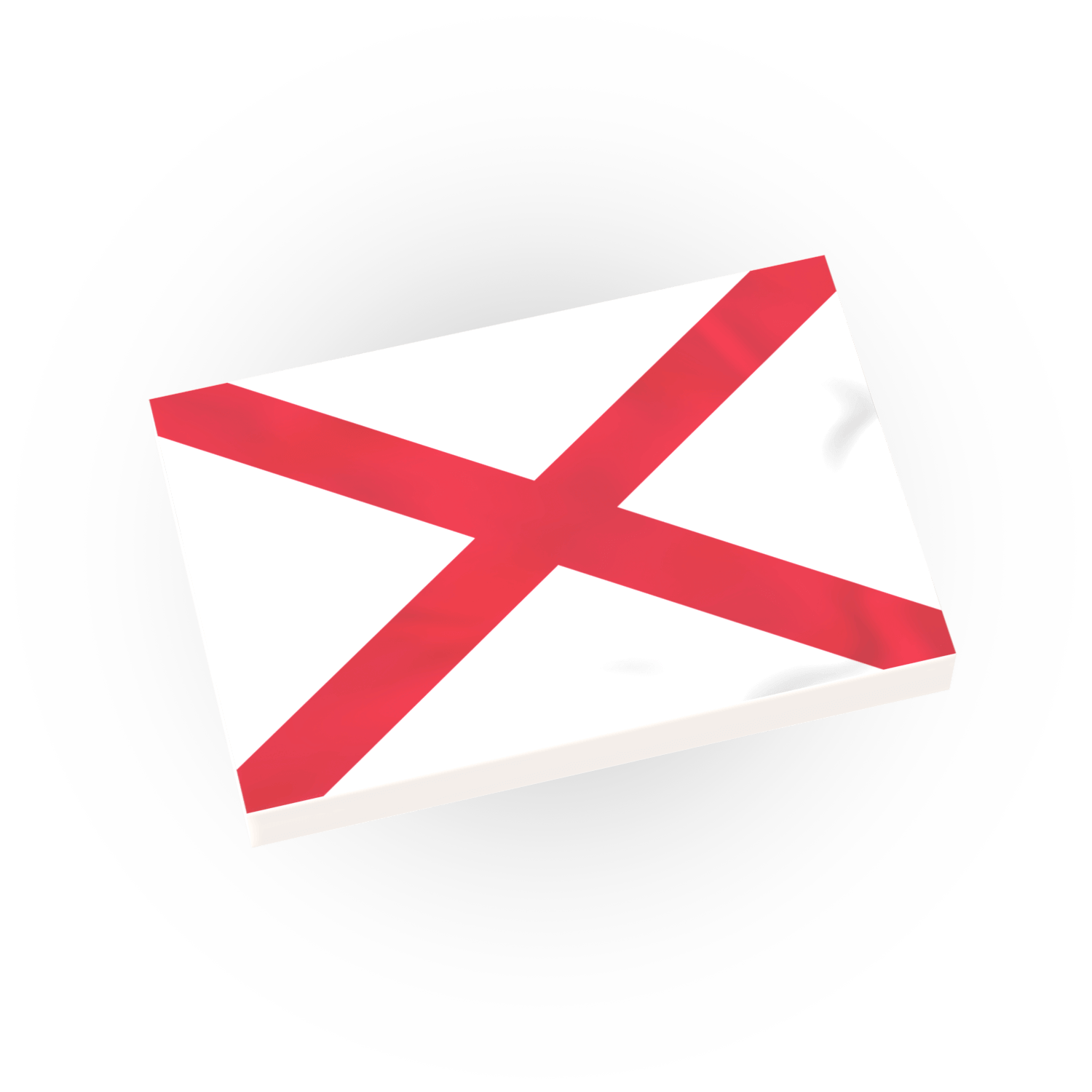 Red cross on a white background within a circular frame