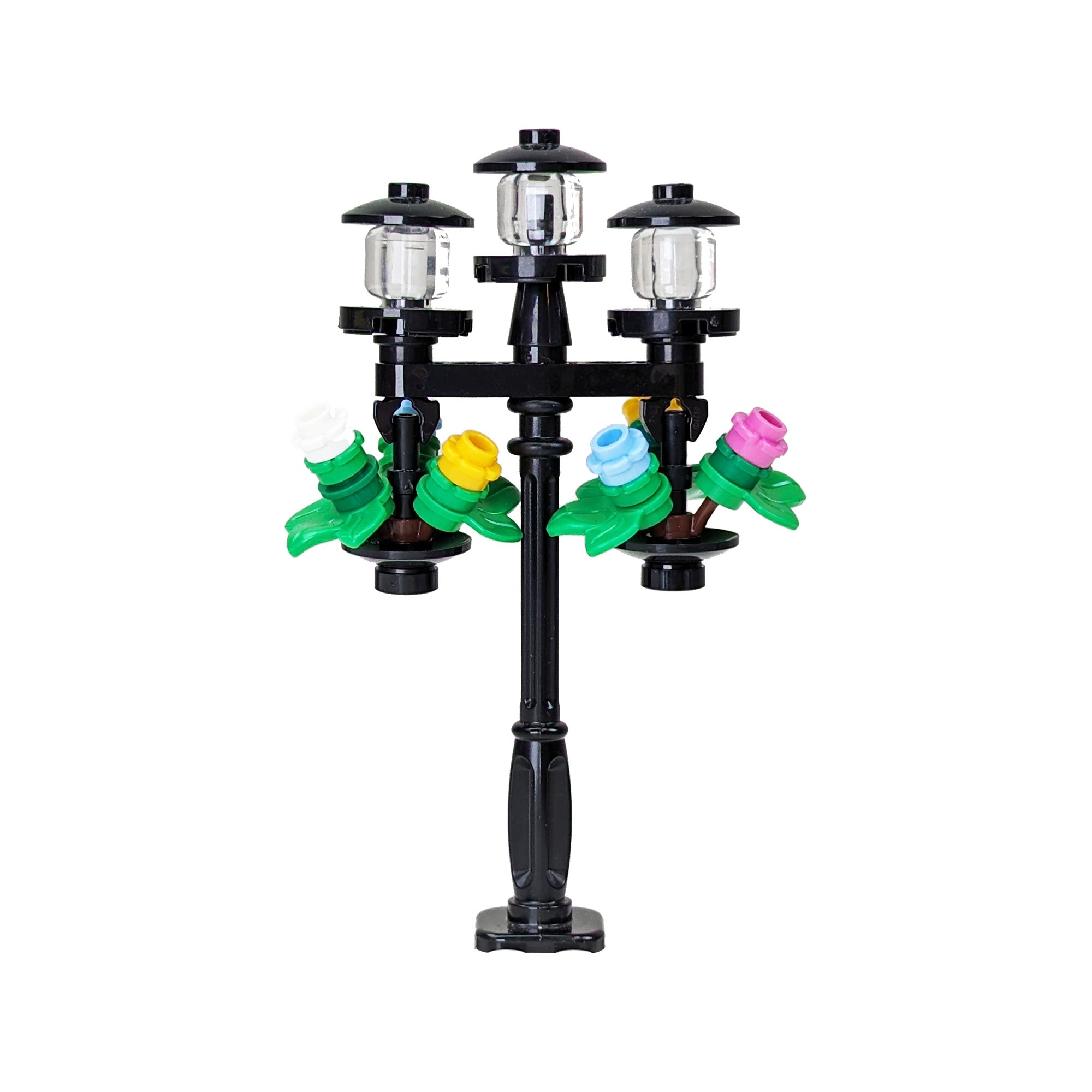 Black City Lamppost with Two Hanging Flower Baskets Build Kit - StudBee
