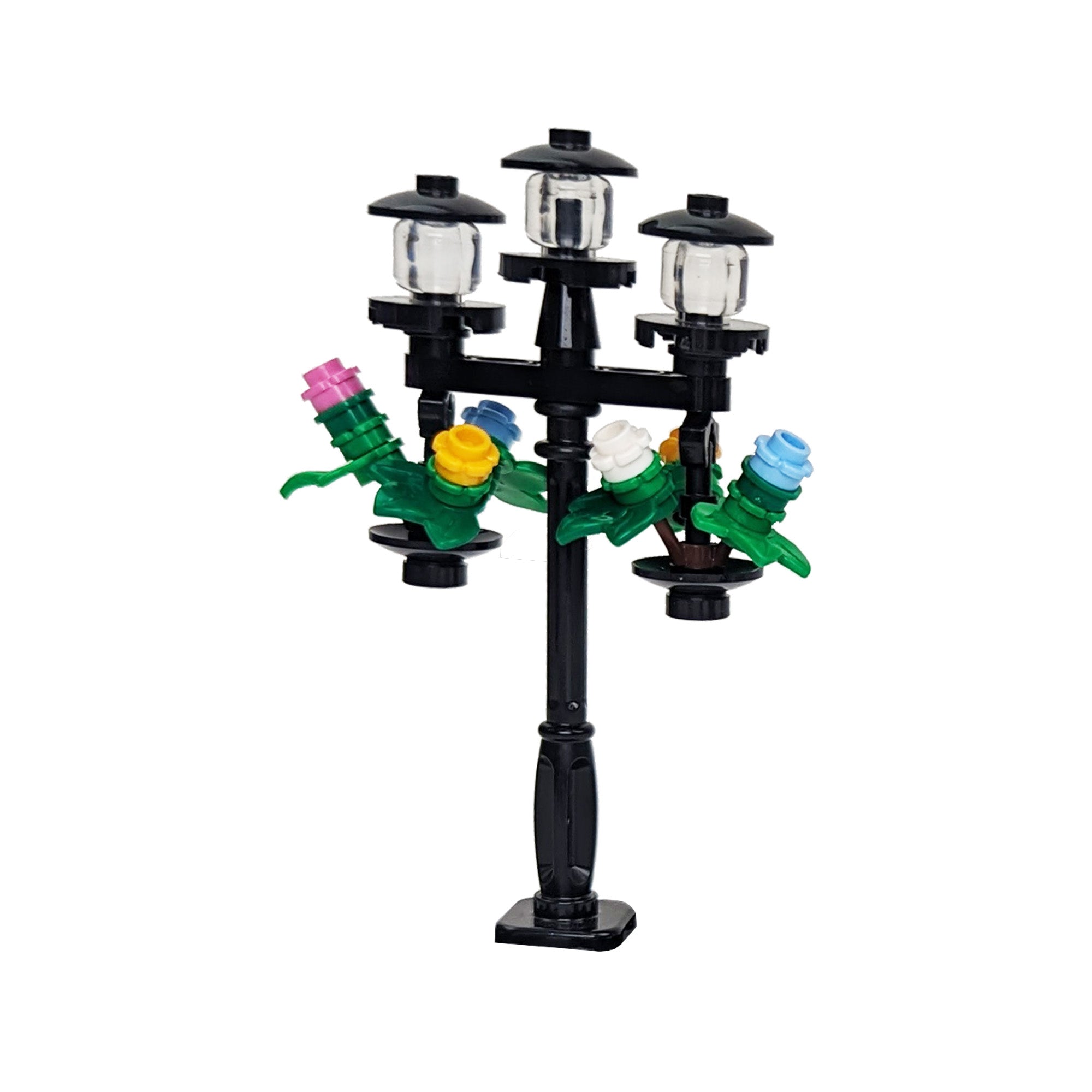 Black City Lamppost with Two Hanging Flower Baskets Build Kit - StudBee