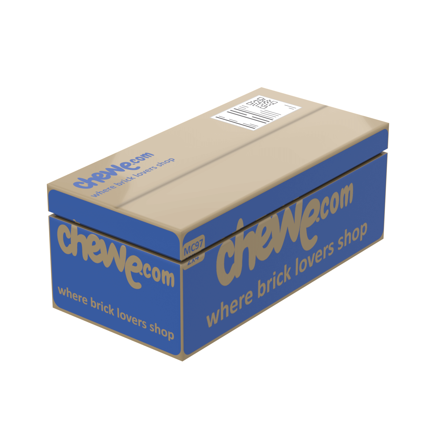 Cardboard box with 'chewe.com' branding on a white background