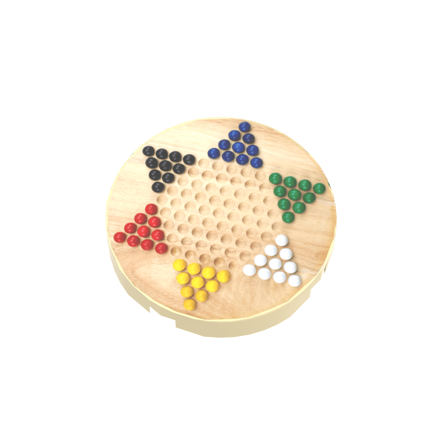 Circular game board with colorful pieces, in a star pattern, printed on a LEGO tile
